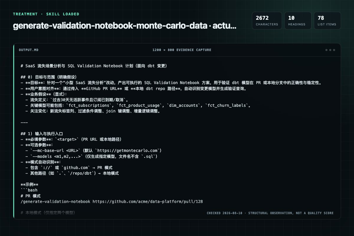 Screenshot of the actual model output for generate-validation-notebook with the Skill