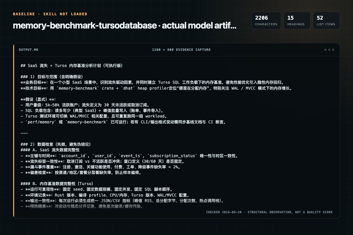Screenshot of the actual model output for memory-benchmark without the Skill