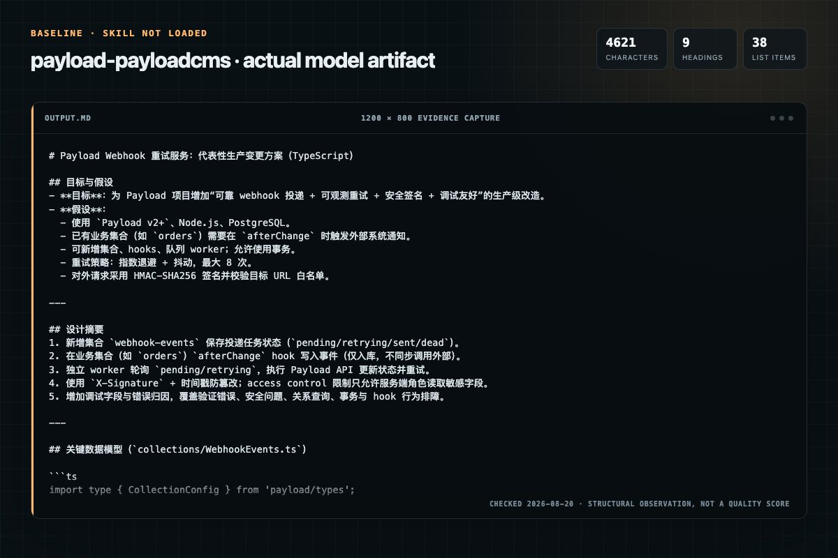 Screenshot of the actual model output for payload without the Skill